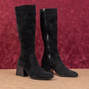 Blondo Women Tess Black Suede Waterproof Block Heel Knee Zip Boots sz 7